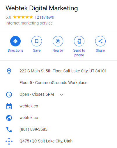 Google My Business Information for WebTek